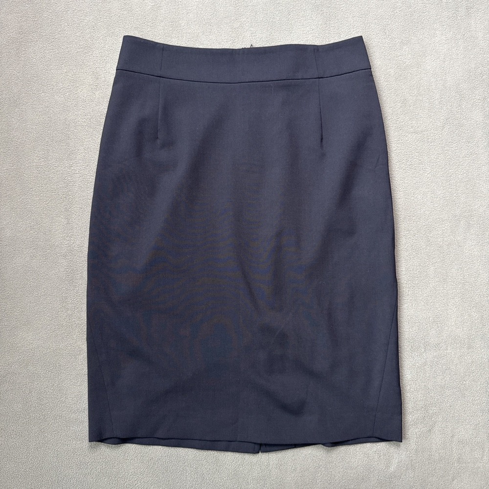 Theory Pencil‎ Skirt Womens 2 Navy Blue Knee Length 96% Wool Career Business